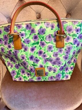 Dooney & Bourke Hydrangea Domed Satchel Bag - Purple Floral Coated Canvas - EUC